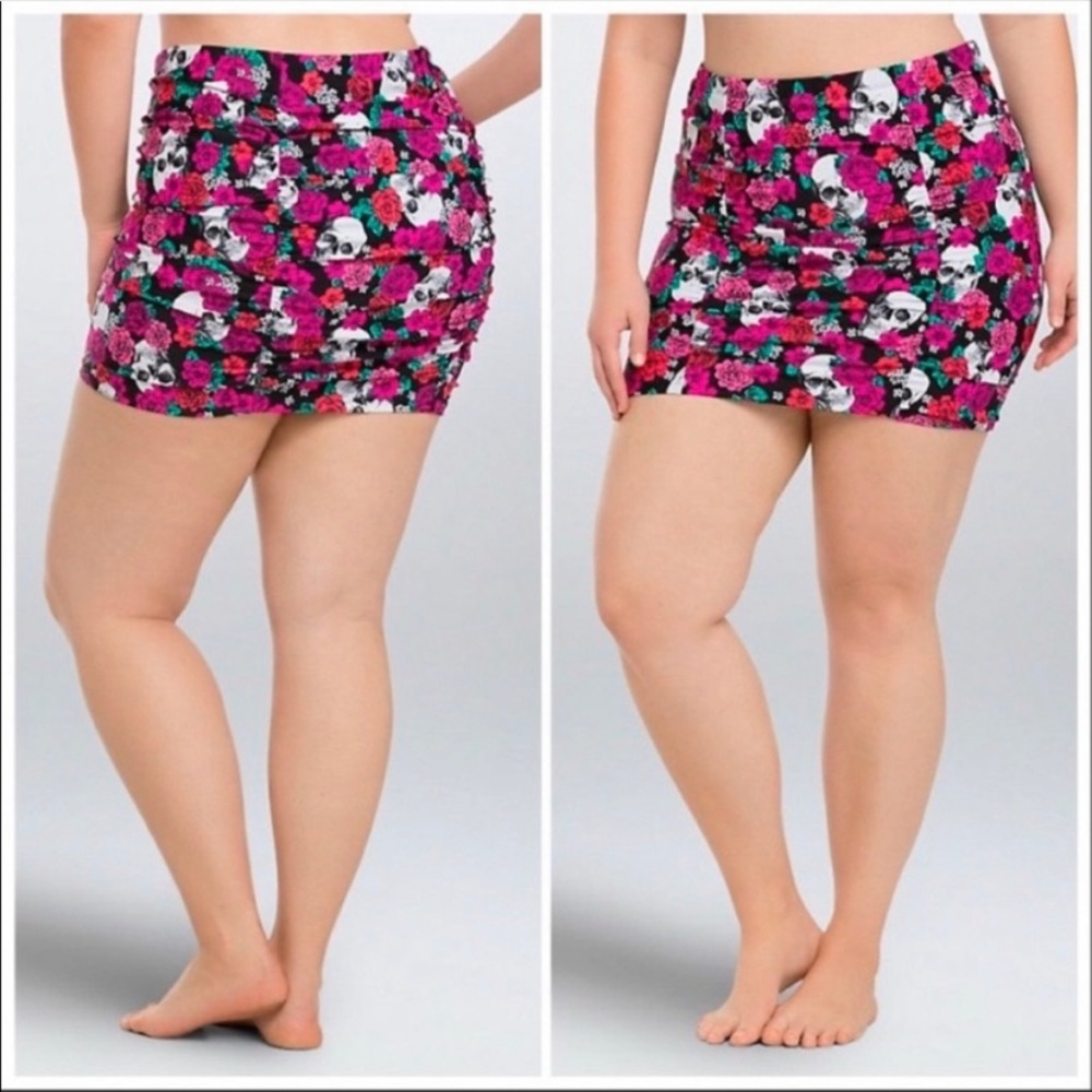 Torrid skull rose print swim skirt swim bottoms